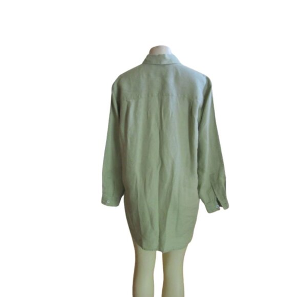 Liz Claiborne Green Linen Tunic Style Button Down Shirt in Size M - Picture 7 of 9